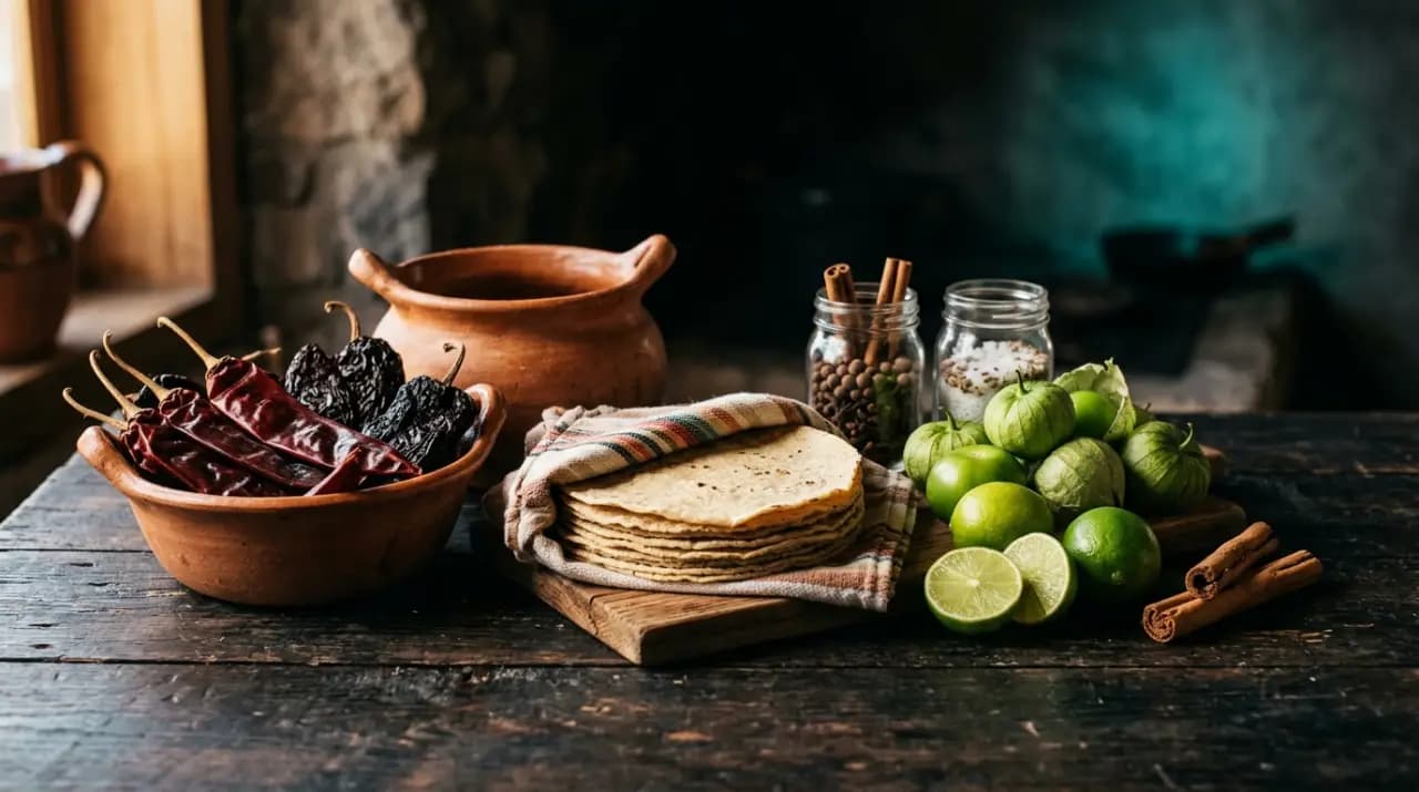 Estantería de tienda mexicana en Madrid con chiles secos, salsas y dulces tradicionales