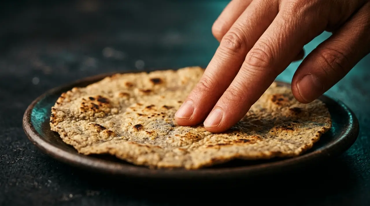Yemas de los dedos sintiendo el calor y la textura de una tortilla recién hecha