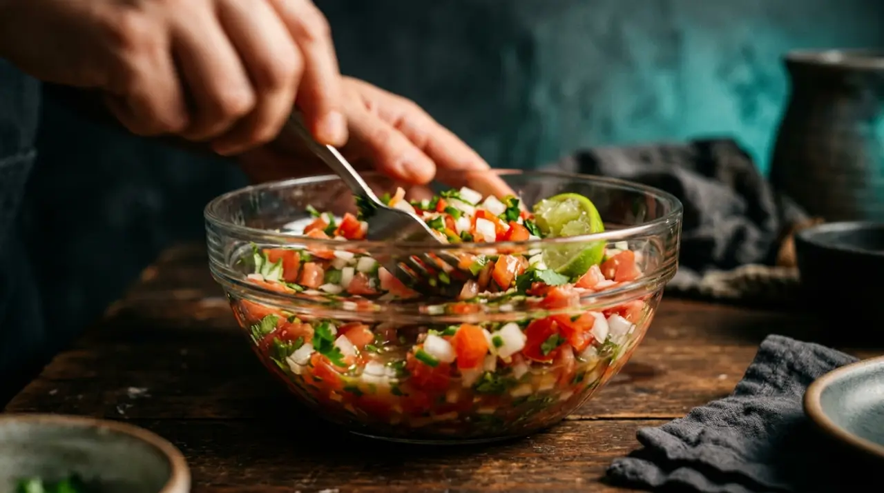 Pico de gallo fresco con jitomate, cebolla, cilantro, chile serrano y limón